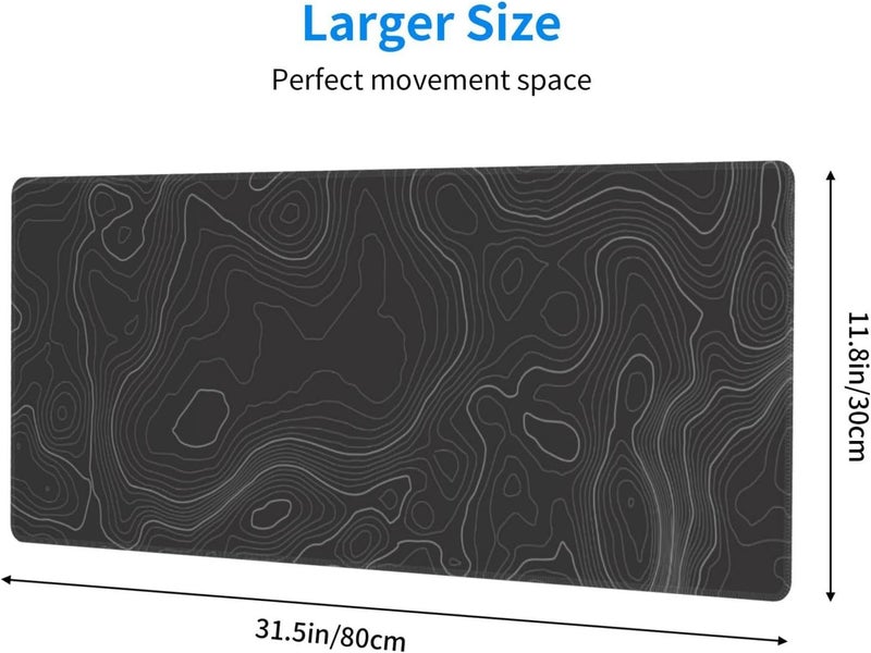 Brecoy Topographic Contour Extended Big Mouse Pad Large,Gaming Mouse Pad Desk Pad,31.5×11.8 Inch Long Computer Keyboard Mouse Mat Mousepad with 3mm Non-Slip Base and Stitched Edge for Gaming and Office - Image 2